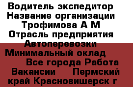 Водитель-экспедитор › Название организации ­ Трофимова А.М › Отрасль предприятия ­ Автоперевозки › Минимальный оклад ­ 65 000 - Все города Работа » Вакансии   . Пермский край,Красновишерск г.